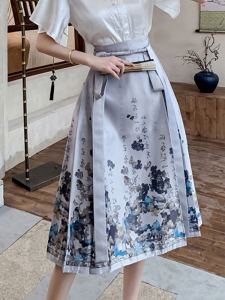 Adult Womens Short Seven-Quarter Skirt Modified Traditional Hanfu Chinese Style High Waist A-Line Skirt Summer New Arrival