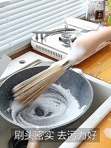 Sikat Pot Bambu Sikat Bambu Gagang Panjang Alami Sikat Pot Tidak Merusak Pot & Piring