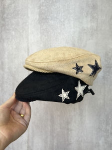 Kids Beret Spring and Autumn Five-Pointed Star Embroider Baby Advance Hats Boys and Girls Concave Shape Duck Tongue Newsboy Cap Tide