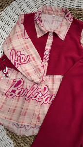 Setelan Anak Perempuan usia 5-10th motif barbie bahan rayon mix crincle
