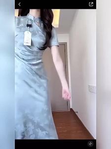 [ Cloud Blue Order ] New Chinese R Improved Cheongsam for Women Summer 2024 New Dark Jacquard Short Sleeve Dress