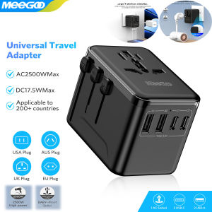 MeeGoo GaN Universal Travel Adapter Worldwide With 2 Type-C 2USB Ports 1AC 2500W Outlet Fast Charging Socket Adapter EU/US/JP/AU