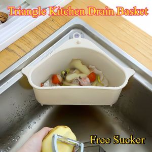 Triangle Kitchen Drain Basket Sink Filter Screen Suction Cup Plastic Storage Rack Kitchen Supplies Storage Basket