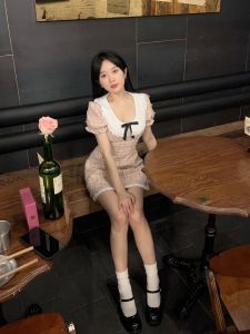 French Doll Collar Short A-Line Summer Dress Womens Sweet Waist Cinched Bubble Sleeve Chic Style Fashion Design Butterfly Knot