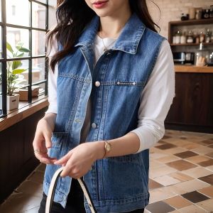 Korean Style Loose Embroidered Denim Vest