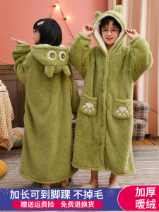 Autumn and Winter Childrens Nightgown Coral Fleece Thickened Baby Pajamas Flannel Boysbathrobe Girl Parent-Child Homewear Clothes