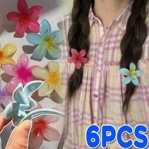 6PCS Summer Duckbill Clips Girls Trendy Hairpin Gradient Frangipani Barrettes Sweet Plumeria Hair Clip Bridal Party Hair Jewelry