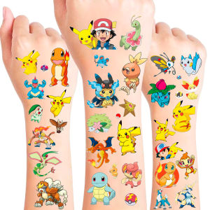 Potdemiel | 6 Pcs Pokemon Temporary Tattoo Stickers Pikachu Squirtle Charizard Stickers Funny Cartoon Kids Girls Birthday Gifts Reward Toys