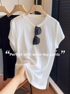 White Round Collar Short Sleeve T-shirt Light Casual Basic