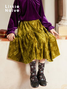 Little Naive | Floral Crinkle Retro Velvet Skirt