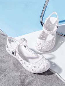 Womens Flat Breathable Nurse Sandals Low Heel Fashionable Slip-On Hollow out Design Comfortable Soft Sole White Fashion Sandals