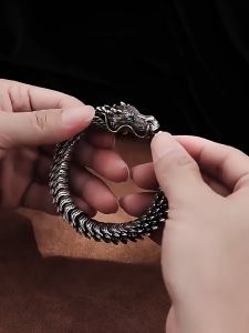 Lắc Tay Rồng Thần-Bạc Thái non S925 cao cấp-mang màu xám đặc chưng -món đồ cầu tài bình an may mắn cho gia chủ