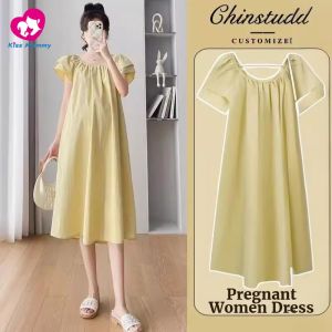 Kiss Mummy women dress กระโปรงคนท้อง เดรสหลวม ไซส์ใหญ่ทรงหลวม เสื้อผ้าฤดูร้อนสำหรับคนท้อง หวานน่ารัก ใส่สบายระบายอากาศได้ดี ชุดคุณแม่ตั้งครรภ์แขนสั้น S-4XL