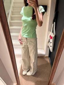 Mint Green Slim Fit Short Sleeve T-Shirt Womens Style Korean Commute Fashion Basic Top round Neck Regular Length