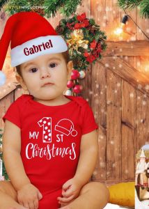 Baby Christmas Onesies with Customized Santa Hat - My First Christmas Santa Hat