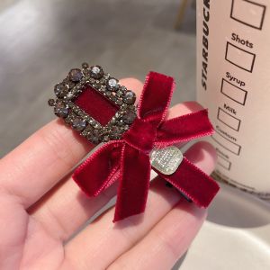 Red Velvet Butterfly Knot Diamond Duckbill Clip Elegant Personality Hair Clip Sporty Yoga Fitness Fans Supplies Gymnastics Aerobics Cheerleading Headwear