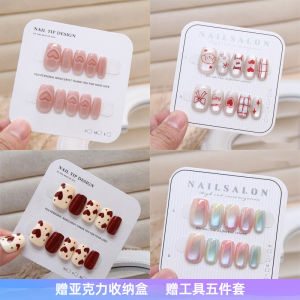 Fancy Handmade Manicure Wear Nail Short Sweet Cool Cat Eye Bows Black and White Heart with Diamond Nail Stickers