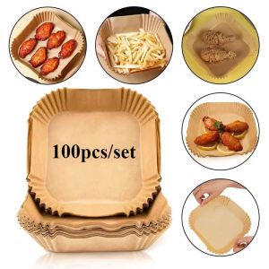 100/50pcs Disposable Air Fryer Paper Non-Stick Kitchen Baking Airfryer Mat Oilproof Micro-wave Barbecue Pad