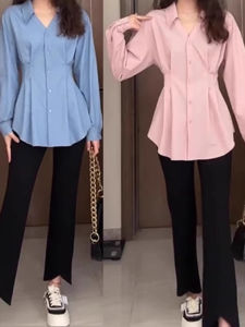 Elegant plus Size Womens Shirt Long Sleeve Slimming High Waist Korean Style Commute Fashion Autumn New Arrival Top