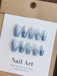 แฮนด์เมดหรูหราที่ถอดออกได้สวมใส่เล็บหางนางเงือก ดีไซน์ สีขาว เพิ่มเล็บแพทช์พรีเมี่ยมรู้สึกเล็บปลอม