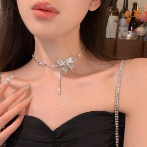 Light Luxury Rhinestone Butterfly Necklace Womens Korean Fashion Clavicle Chain Jewelry Accessories Neck Necklace