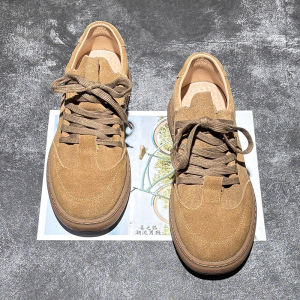 Leather Casual Board Shoes Mens Breathable British Style Deqin round Toe Lace up Retro Versatile Trendy Suede Single Shoes