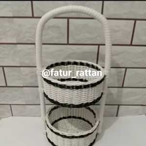 WADAH BUMBU 2 SUSUN KERANJANG MAKANAN KERANJANG SERBAGUNA ROTAN SINTESIS