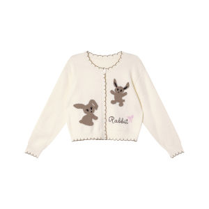 NIHAOKANONG | Áo Cardigan Knit Chữ Nhật Thỏ Dệt Lỏng