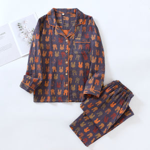 Couple Pure Cotton Double-Layer Gauze Pajamas Men and Women Spring & Fall Summer Thin Long Sleeves Cotton Jacquard Home Wear Suit