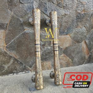 Handle Pintu Rumah Kuningan Antik Motif Godo Ukir 60 cm 2 Pcs