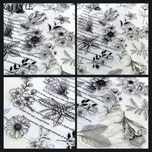 50PCS Black And White Plants Transparent Ink Flower Sticker Book INS DIY Diary Decorative Accounts Skateboards Graffiti Stickers