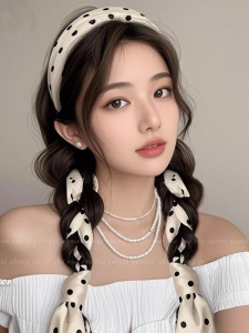 GUOQI | Gang Style Polka Dot Bow Silk Hair Band