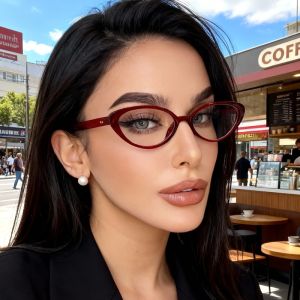 1PC Fashionable Red Small Frame Cat Eye Transparent Glasses with Trendy Decoration for Womens Glasses