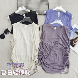 Loose Casual Yoga Vest Bamboo Fiber Drawstring Fitness Sportswear Womens Solid Color Leisure Scene Breathable Comfortable