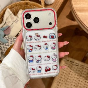 Sanrio | Kawaii Full Screen Bow HelloKitty Phone Case for iPhone 15 16 17 Pro Max Shockproof Clear Protective Cover Lovely Aesthetic Case
