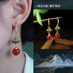Elegant Vintage Chinese Style Zen Influence Earrings Womens Fashion Artistic Temperament Ear Jewelry Floral Patterned