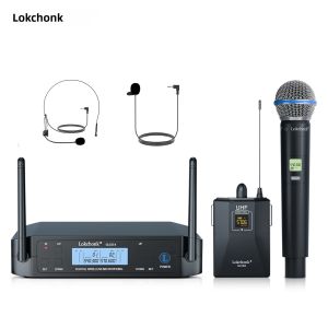 Hệ Thống Micro Không Dây Chuyên Nghiệp GLXD4 UHF Với Bộ Phát Cầm Tay & Đeo Thân Micro Cài Áo & Đeo Đầu Phạm Vi 165ft Đồng Bộ Hồng Ngoại Dành Cho Biểu Diễn Sân Khấu