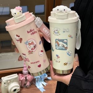 UUMIR 500มล. แก้วกาแฟคิดตี้ แบบสองชั้น Cinnamoroll ถ้วยเก็บความร้อนลายการ์ตูน  ของขวัญที่ใช้งานได้จริง แก้วสูญญากาศสูญญากาศ การเดินทางการเดินทาง