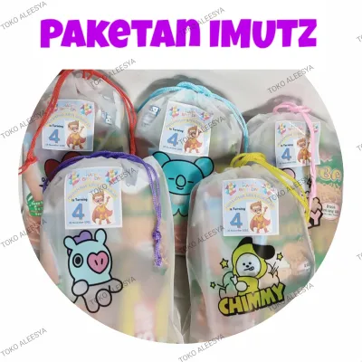 (Dapat 10 paket ultah + snack ) Bingkisan ultah/Paketan ulang tahun murah/paket ulang tahun imut kemasan tas serut/ minimal order 10 pcs