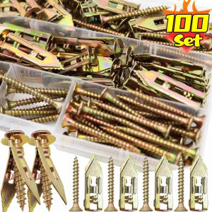 Dizoey 100Set Self Tapping Screws Drywall Anchors Kit Self Drilling Anchors Screws Gypsum Plasterboard Dowel Expansion Nail Fastener