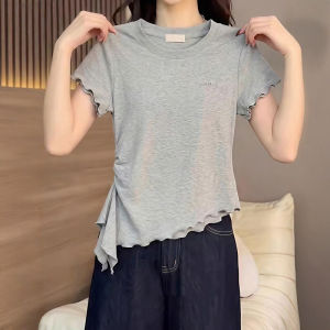 DUOFEIYAN | Korean Style Grey Notch Collar Short Sleeve T-shirt