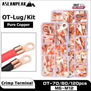 OT 70/80/120pcs/Kit Copper Terminal Open Crimp Ring Connector Cable Electrical Wire Terminal Copper Lugs Terminal Connectors Kit