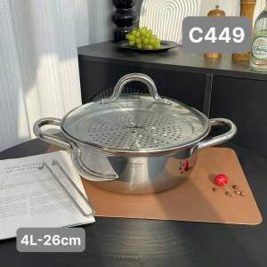 Nồi Lẩu Hơi Chockmen CKM155 size 30cm/CKM449 size 26cm Kèm Bộ Hấp Nồi Lẩu Hấp Thủy Nhiệt Đa Năng