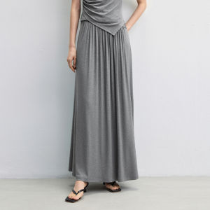 Designice High Waist Pleated Grey Skirt Elegant Commute Style A-Line Midi Skirt Slimming Effect Summer New Arrival Womens Fashion