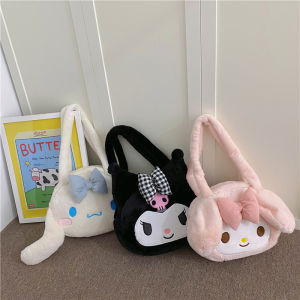 Kawaii Sanrio Plush Cinnamoroll Melody Kuromi Hello Kitty Soft Tote Bags Y2k Cartoon Shoulder Messenger Bags Birthdays Gift Girl