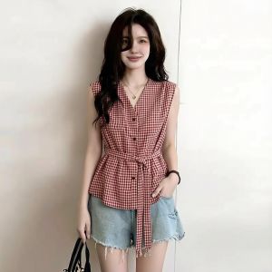 AIYITI | Red Checkered Sleeveless Tank Top for Plus Size Women Summer 2026