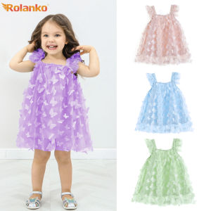 Rolanko Baby Girl Tulle Dress Flutter Sleeve Toddler Butterfly Tutu Dresses Princess Party Birthday Sequins Sundress 1-7Years