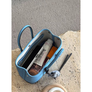 Blue Garden Tote Bag Womens 2025 New Large Capacity Commuter Basket Bag Handbag British Style Magnetic Buckle Closure PU Leather