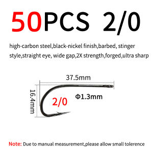50PCS 2X Strength Stinger Fishhook Saltwater Fishing Hook Sabiki Rig Big Streamer Fly Hook For Pike Bass Trout Fishing 4#-4/0