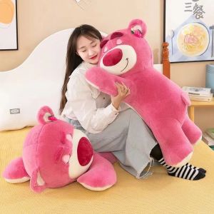 35/50/70/90/115cm Lotso Plush Toy Teddy Bear Doll in a Lying Down Style Strawberry Bear Hugging Bear Figurine Gift for Girls